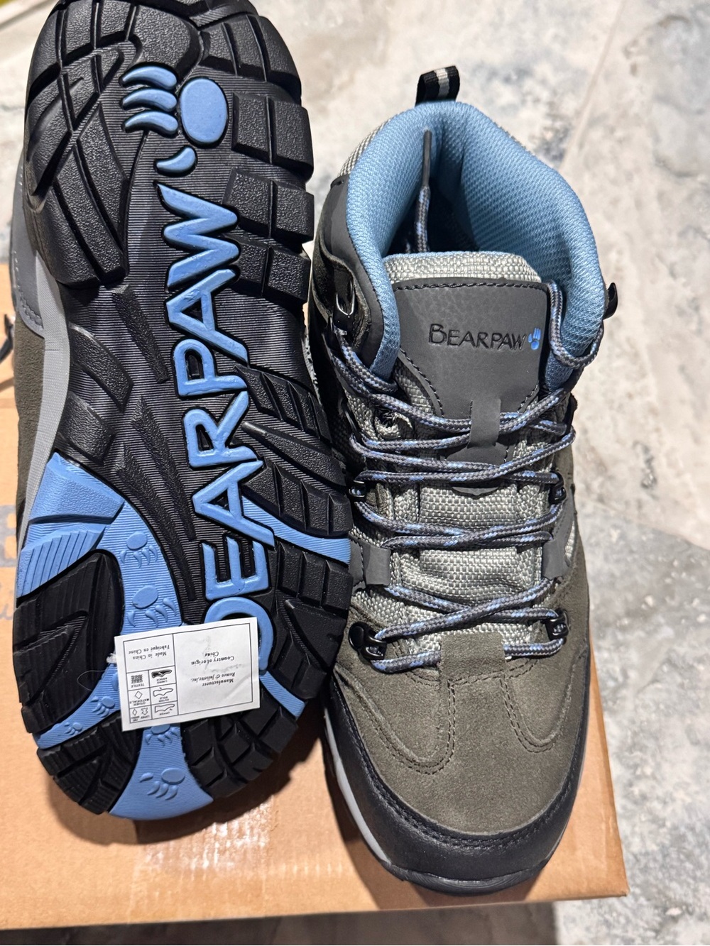 BearPaw Women’s Charcoal and Light Blue Waterproof Hiking Boots